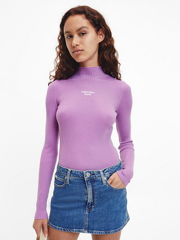 Calvin Klein USA Slim Rib-Knit Jumper Womens Sweater Purple 8731642-VZ